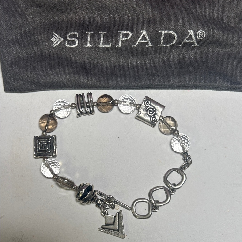 Silpada Silver Link Bracelet with Smoky Quartz
